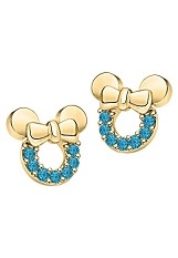 nice silver gold Minnie Mouse blue topaz gemstone birthstone baby earrings